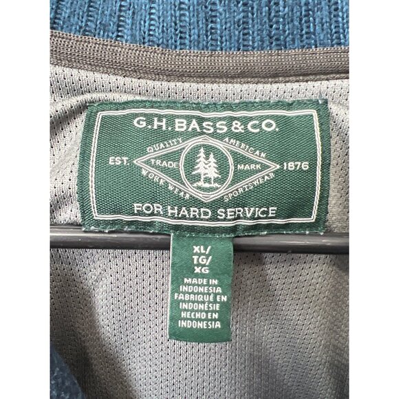 GH Bass and Co Pullover Size XL Fleece Jacket Snap Collar Navy Gray Outerwear - Picture 3 of 6